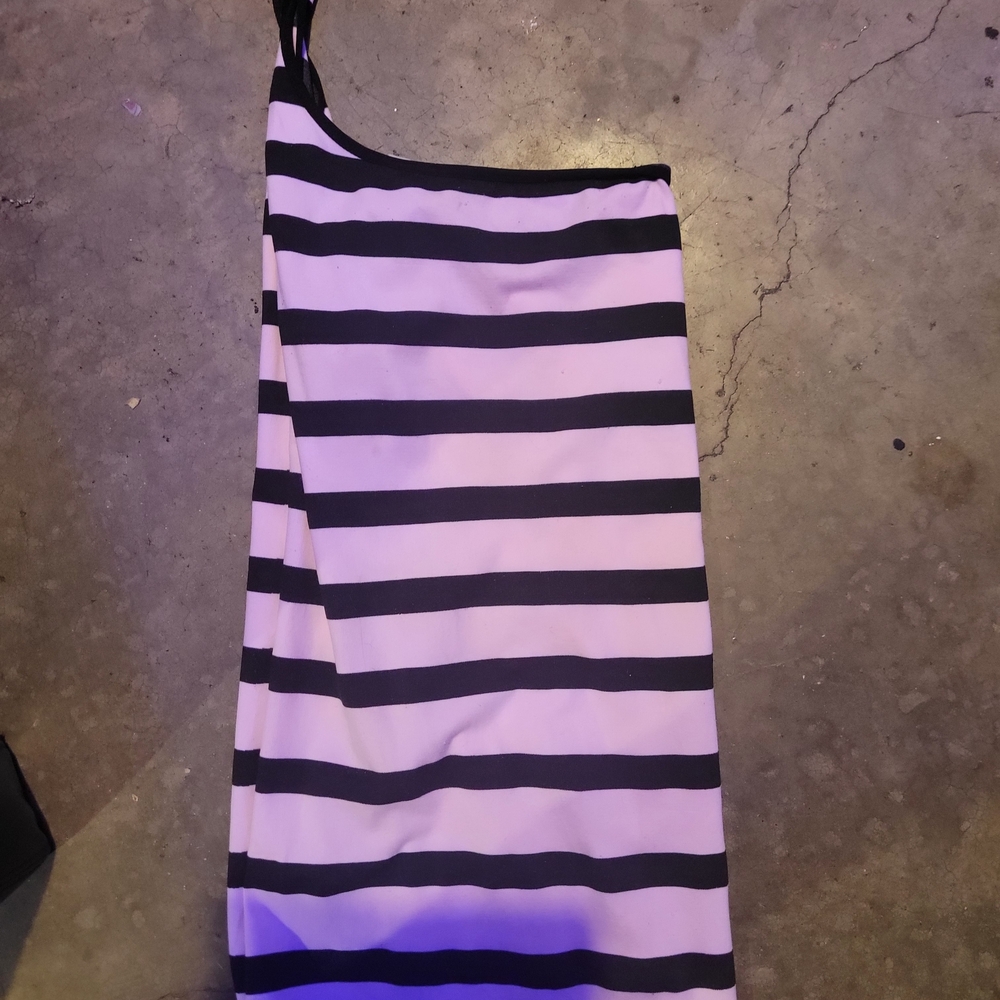 Black and White Striped One-Shoulder Dress